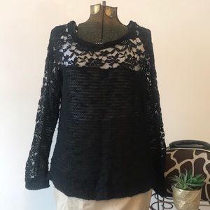 2/$8 Black Lace Longsleeve Top - Fits Like Size M